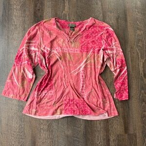 Y2K Jane Ashley Studded Mesh Boho Top Pink Patchwork Sheer Long Sleeve Small